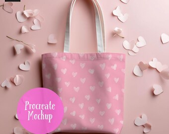 Valentines Tote Bag Procreate Mockup, Seamless Pattern Mockup (Digital Download)