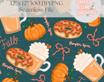 Pumpkin Spice Muster, Herbst Süßigkeiten Stoff (Digitaler Download)