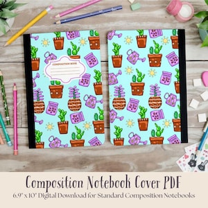 Succulent composition notebook cover PDF, printable composition notebook cover, cute composition notebook, digital download