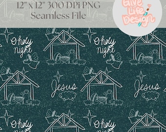 Hand-Drawn Nativity Seamless Pattern, Christian Christmas Fabric (Digital Download)
