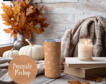 Fall Tumbler Procreate Mockup, Seamless Pattern Mockup (Digital Download)