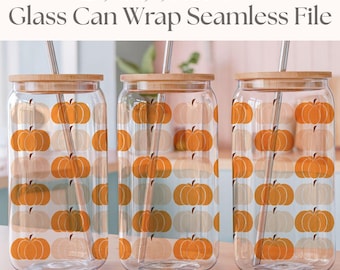 Pumpkin Glass Can Wrap Seamless File, Hand Drawn Fall PNG (Digital Download)