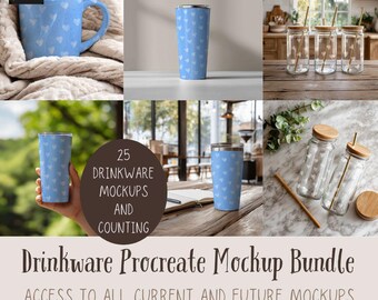Drinkware Procreate Mockup Bundle, Mugs, Cups, Tumblers, Glass Can Mockups (Digital Download)