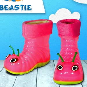 Caterpillar Design Rain Waterproof Boots For Kids & Toddler - Funny Colorful Shoes With Travel Bag