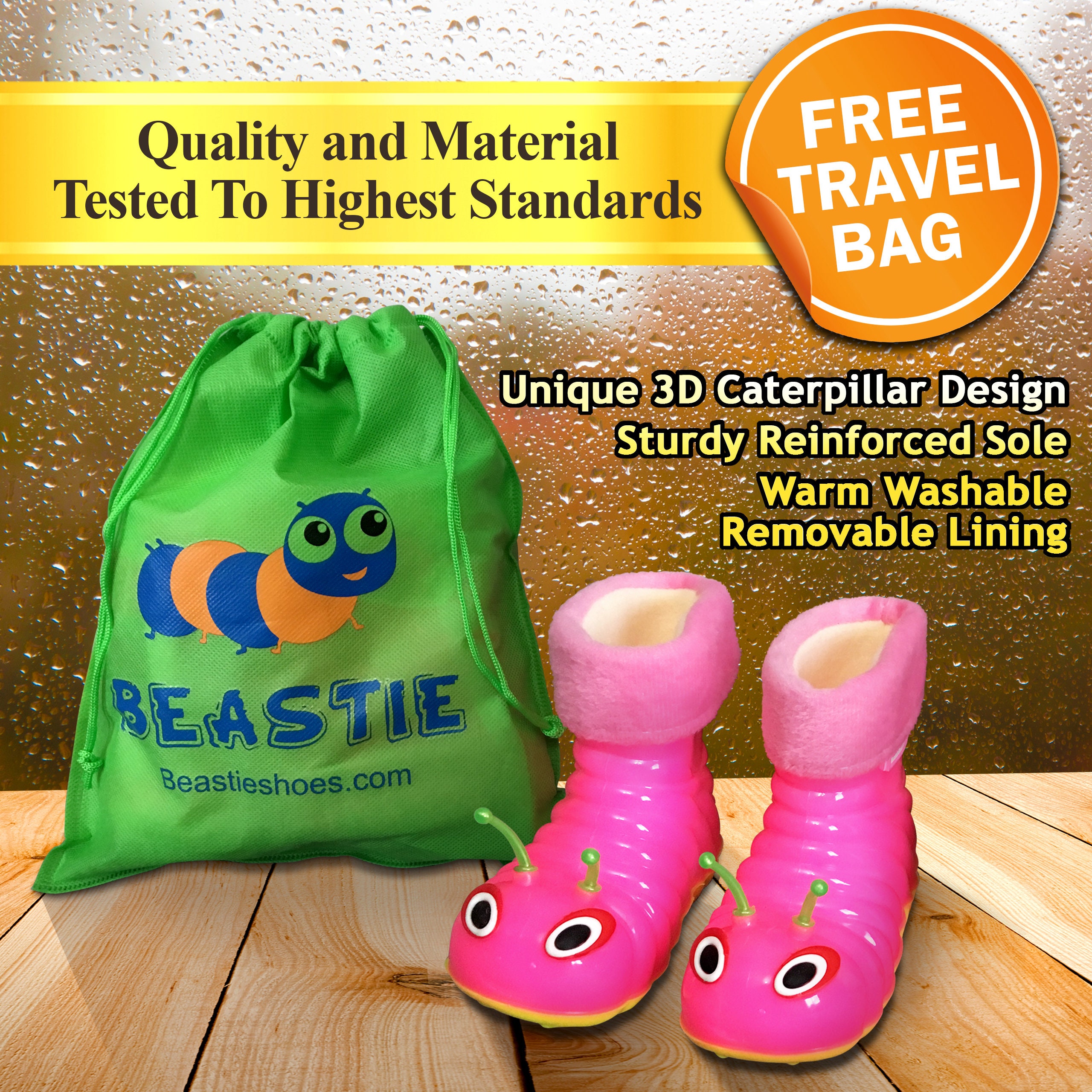 Caterpillar Design Rain Waterproof Boots for Kids Toddler Funny Colorful Shoes With Travel Bag Etsy