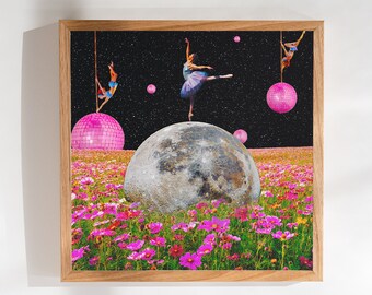 Vintage Dancing Through Space Print - Collage de arte multimedia - Descarga instantánea - Impresión digital - Decoración - Grano