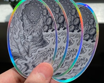 Adesivo olografico Magic Cat - Simba ha trovato il grimorio - Adesivo lucido Trippy