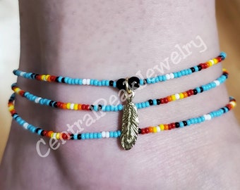 Triple Wrap Anklet with Feather
