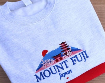 Mount Fuji Japan embroidered sweatshirt jumper, vintage embroidered sweatshirt Japan Holiday jumper for Couples, student gap year in Asia