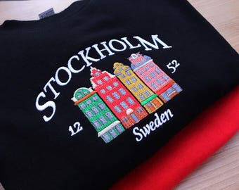 Stockholm Embroidered Sweatshirt Jumper, Vintage Embroidered Sweatshirt Stockholm City Break, Stockholm Sweden Trip Sweater for couples