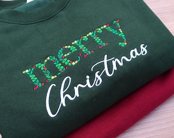 Merry Christmas embroidered jumper sweatshirt, Holly Berry Christmas jumper sweatshirt, Christmas jumper day gift for friend, gift for mum