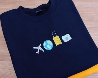 Love Travel  essential embroidered sweatshirt, jumper, world travel, camera, travel jumper, gift for gap year students, gift for holidays