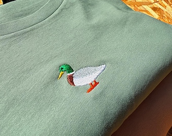 Embroidered Cute Duck T-Shirt, Sweatshirt, Jumper, mallard duck beanie, gift for wildlife fan, duck lover, ornithology gifts for twitchers