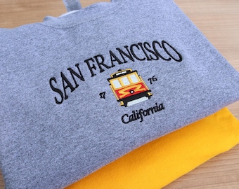 San Francisco embroidered sweatshirt jumper, vintage embroidered sweatshirt San Francisco tram city break, California sweater for couples
