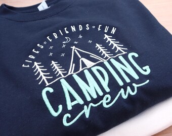 Camping Crew Embroidered Sweatshirt Jumper, Happy Camper Jumper, Nature Lovers, Camping Life, Hiking Jumper, Gift for Family Adventures