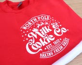 North Pole Christmas Cookies and Milk Embroidered Jumper, Xmas Cookies Sweatshirt Unisex, Holidays Sweater, Stocking Filler Xmas Gift Bestie
