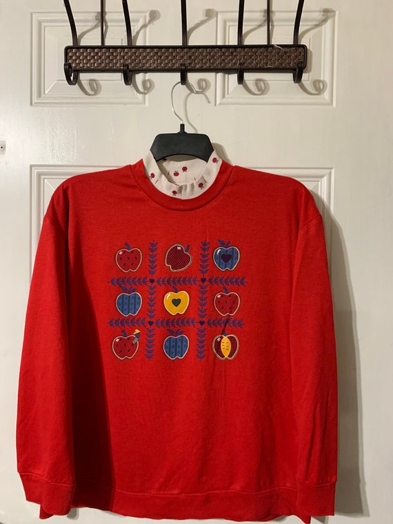 Vintage 90s Apples Knitted Women/'s Sweater Cotton Linen Blend Color Block Blue White Jumper Vintage Clothing Everyday Jumper Size L