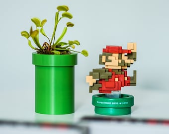 Warp Pipe Tube Planter - Super Mario 3D Printed | Retro Home / Office Decor | Built in removable water catcher