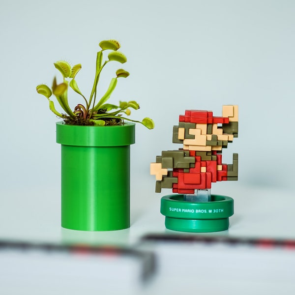 Warp Pipe Tube Planter - Super Mario 3D Printed | Retro Home / Office Decor | Built in removable water catcher