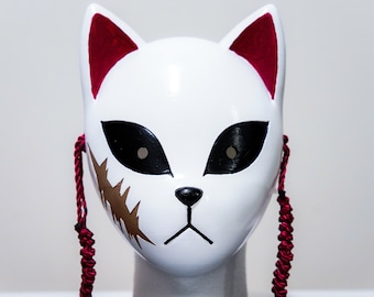 Kitsune Mask Japanese Anime - FOX SCAR Mask 3D Printed & Hand Painted!