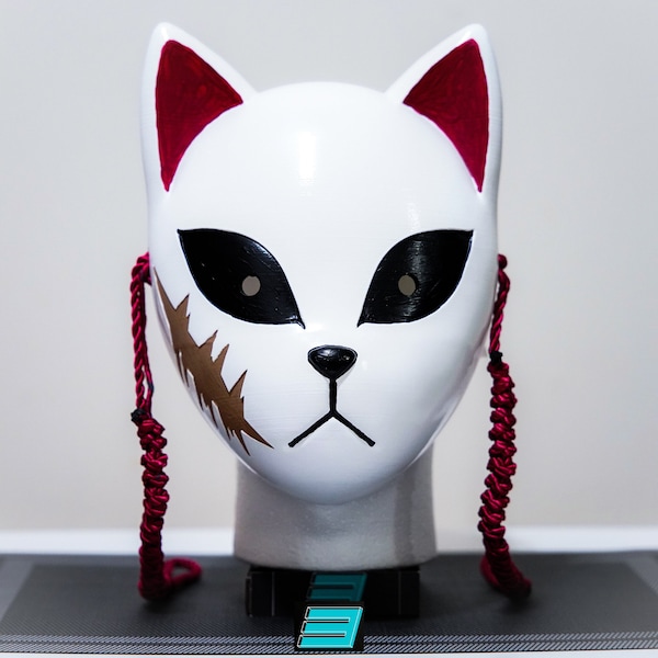 Kitsune Mask Japanese Anime - FOX SCAR Mask 3D Printed & Hand Painted!