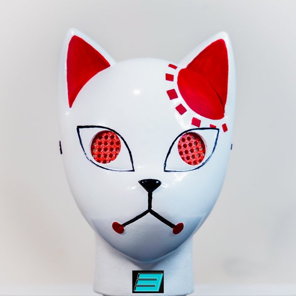 Kitsune Maske Japanischer Anime - FOX Sonnenmaske 3D gedruckt & bemalt