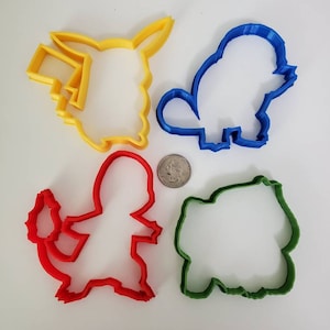 Cortadores de galletas de Pokémon - Juego completo de 4 - Pikachu, Charmander, Squirtle, Bulbasaur