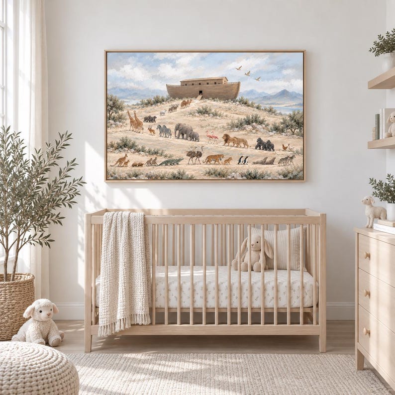 Noahs Ark Wall Art, Christian Nursery Decor, Animals, Biblical Wall Art