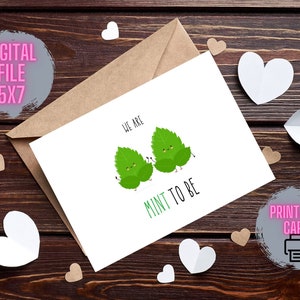We Are &quot;Mint&quot; To Be Valentine&#39;s Day Card, Printable, Mint Pun Card, Funny Valentine Card, Food Pun Card, mint to be