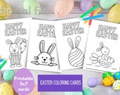 Set of 4 Printable Easter Coloring Cards / Color Your Own Easter Card / Happy Easter Card / Color Your Own Card for Easter / Easter Cards