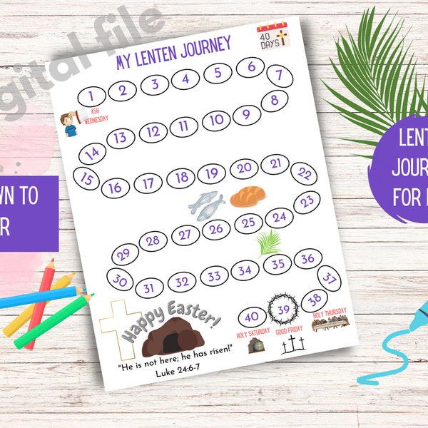 Lenten Countdown Printable for Kids / Countdown to Easter / My Lenten Journey / Lent Printable for Kids/ Lent Calendar for Kids