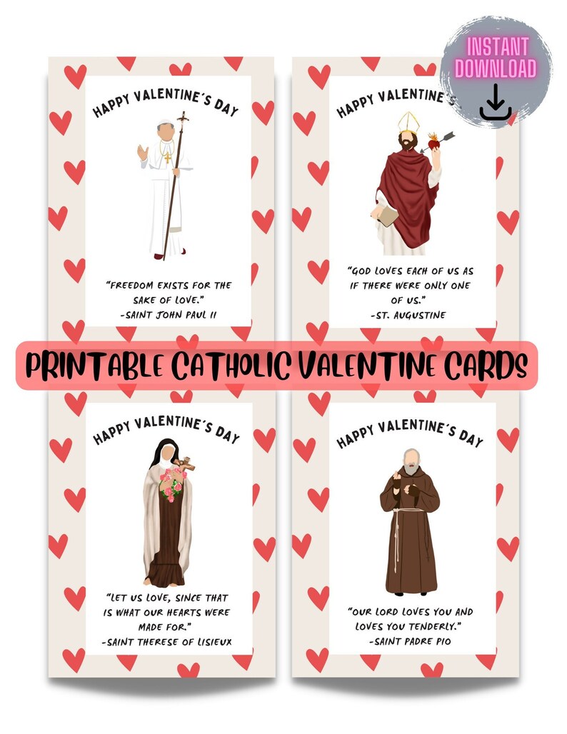 Printable Catholic Valentine's Day Card / Saint Cards / Catholic Valentines / Saint Valentine's Day / Saint Valentines Day Cards image 2