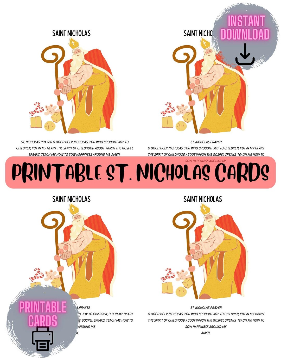 Printable Saint Nicholas Cards for Kids/st Nicholas for Kids