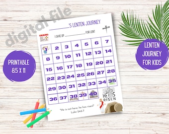 Lenten Journey for Kids Printable / Countdown to Easter / Printable Lent Calendar / Lenten Journey Printable
