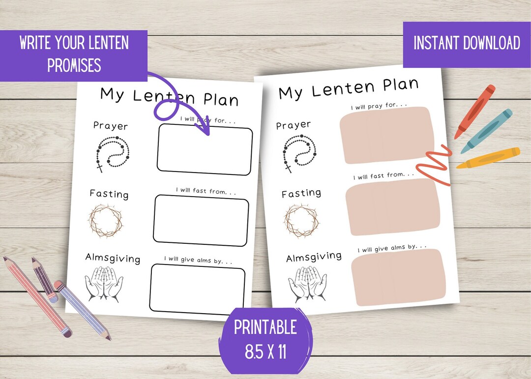 Printable Lenten Plan for Kids / My Lenten Plan for Kids / Catholic ...