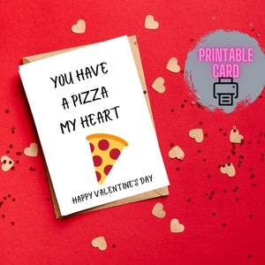 Set of 4 Printable Funny Valentine's Day Cards, Pizza, Waffle, Taco, Lightbulb, Food Puns