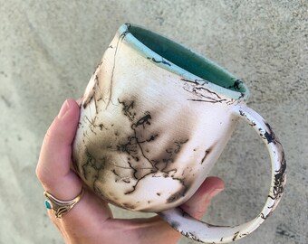 Custom Glazed Horse Hair Raku Mug