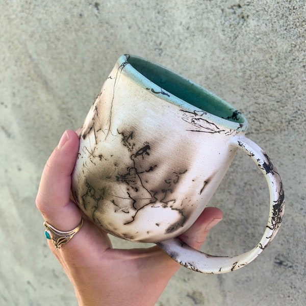 Custom Glazed Horse Hair Raku Mug