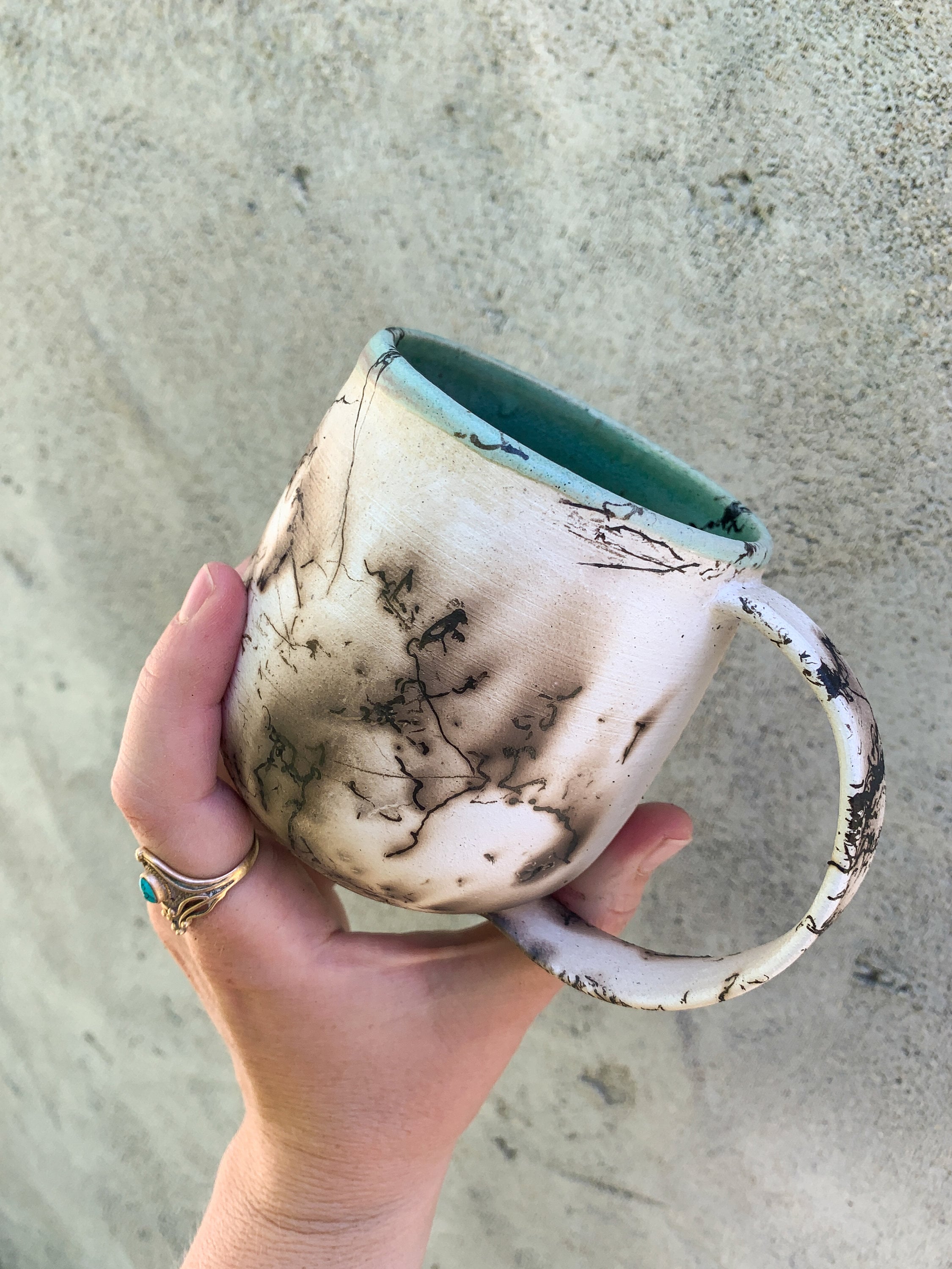 Custom Glazed Horse Hair Raku Mug