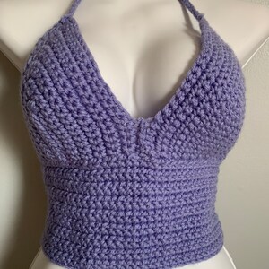 Lavender Tie Neck Crochet Halter Top