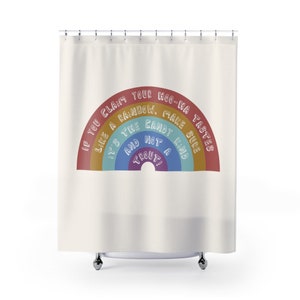 Retro Rainbow & Off White Shower Curtain, Bachelorette Gift, Funny Women&#39;s Shower Curtain, Divorcee Gifts, There&#39;s Some Hoes in This House