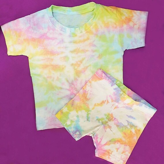 Tie Dye Rainbow Girls Set. Bike Shorts and T Shirt Set. Girls Etsy UK