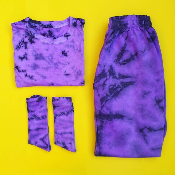 Purple and Black Tie Dye Jogger Set 