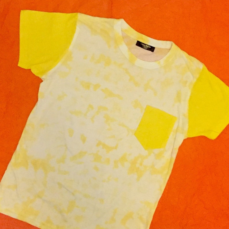 Yellow Tie Dye T Shirt With Plain Sleeves and Pockets - Etsy