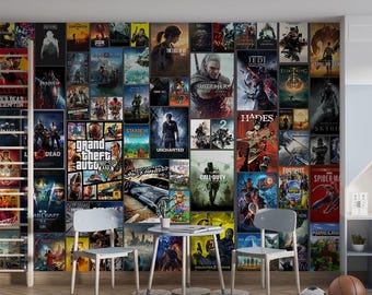 Famous Games Wallpaper & Wall Art Mural Modern Video Game Posters Collage Mural Peel and Stick Gaming Wall Mural For Kids Boy Teenage Room