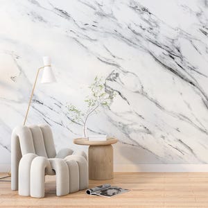 Abstract White Marble Wallpaper & Wall Mural Peel and Stick White Stone Marble Wallpaper Marble Art Print Decor Office Bedroom Living Room