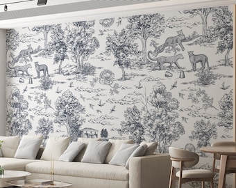 Vintage Monochrome Landschaft Wallpaper & Wandbild Jouy Stil Muster Wand Kunst Peel and Stick Decor Home Wallpape