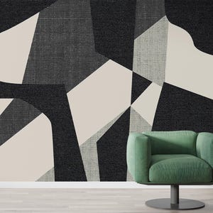Geometric Beige and Black Line Abstract Wallpaper Accent Boho Art Deco Wallpaper & Wall Art Mural Peel and Stick Self Adhesive Custom Size