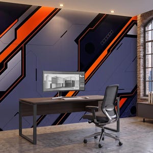 Futuristic Tech Home Office Wallpaper Geometric Wall Mural Modern Workspace