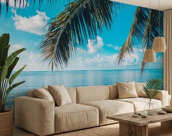 Tropical Beach Palm Tree Wallpaper Paradise Island Peel and Stick Mural